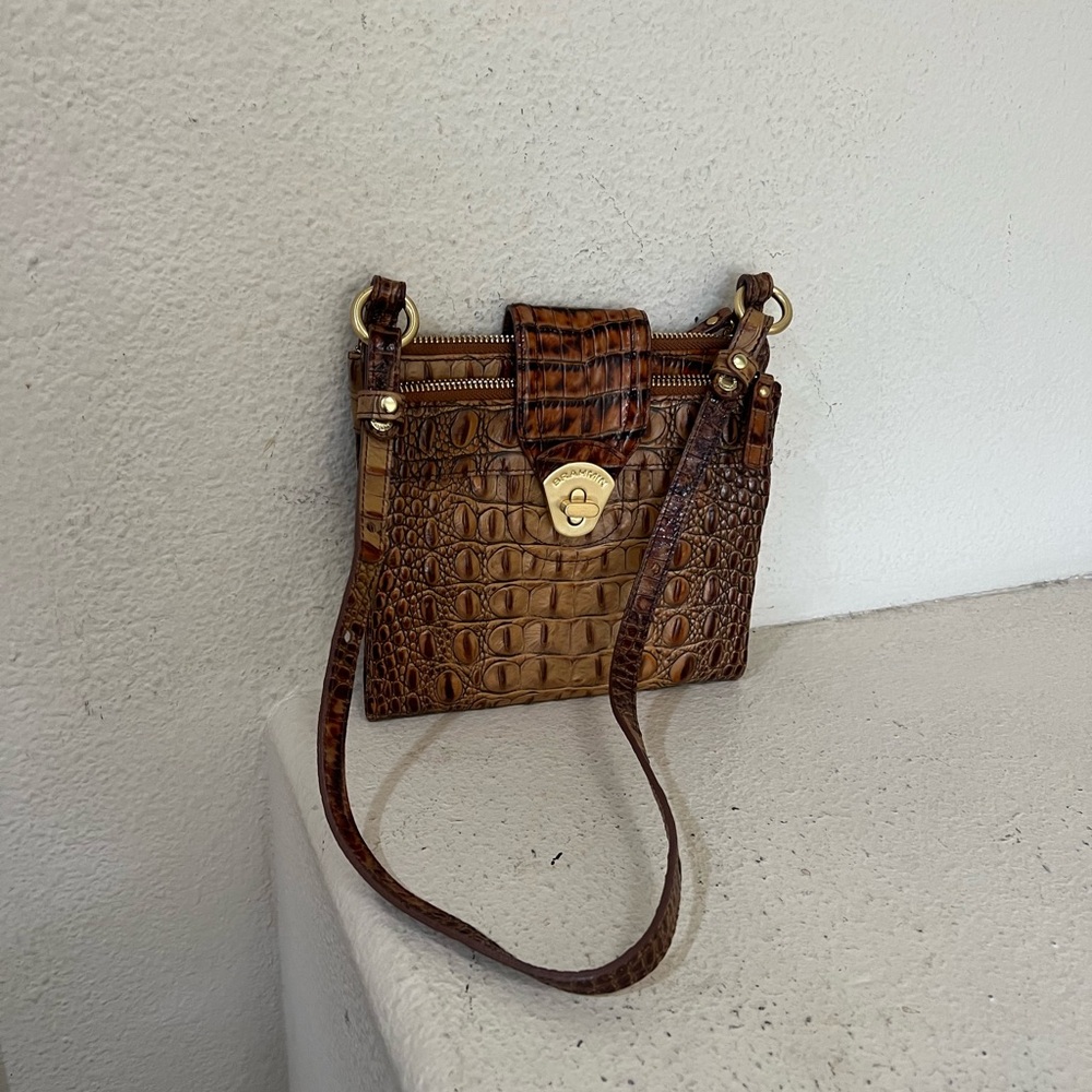 Brahmin Mojito Melbourne Croc Crossbody Brown Leather Bag mini wallet bag